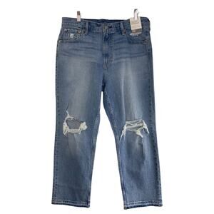 Gap Denim Jeans Size 32 14 S Cheeky Straight High Rise Blue Holes Med Wash NEW